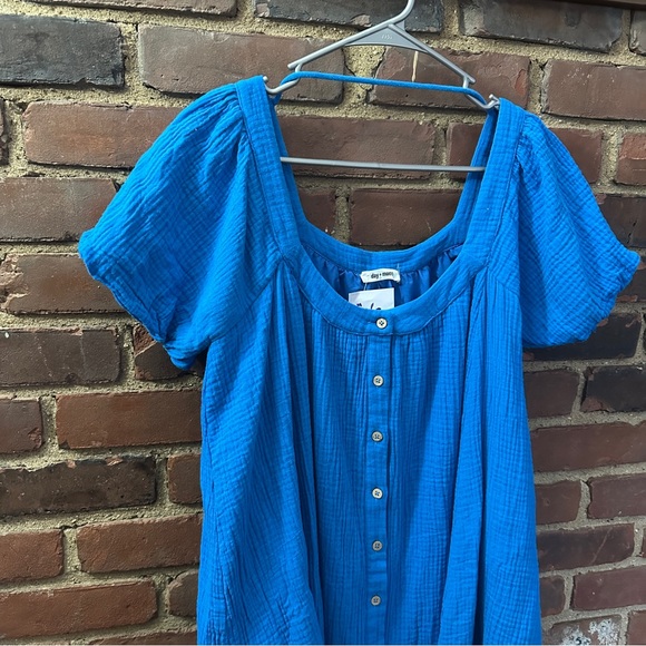 DAY + MOON crinkle gauze button short sleeves mini dress -33” long -40 chest - Picture 3 of 4